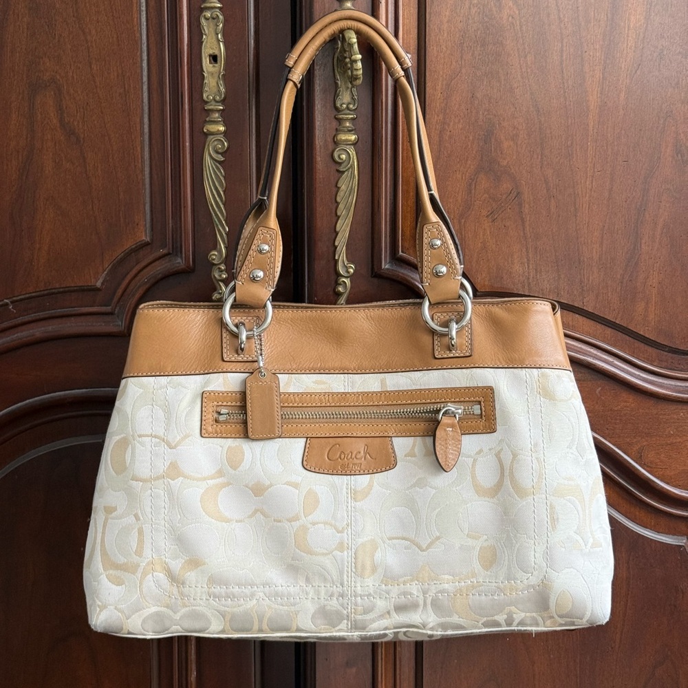 Coach Brown and Cream Shoulder Bag